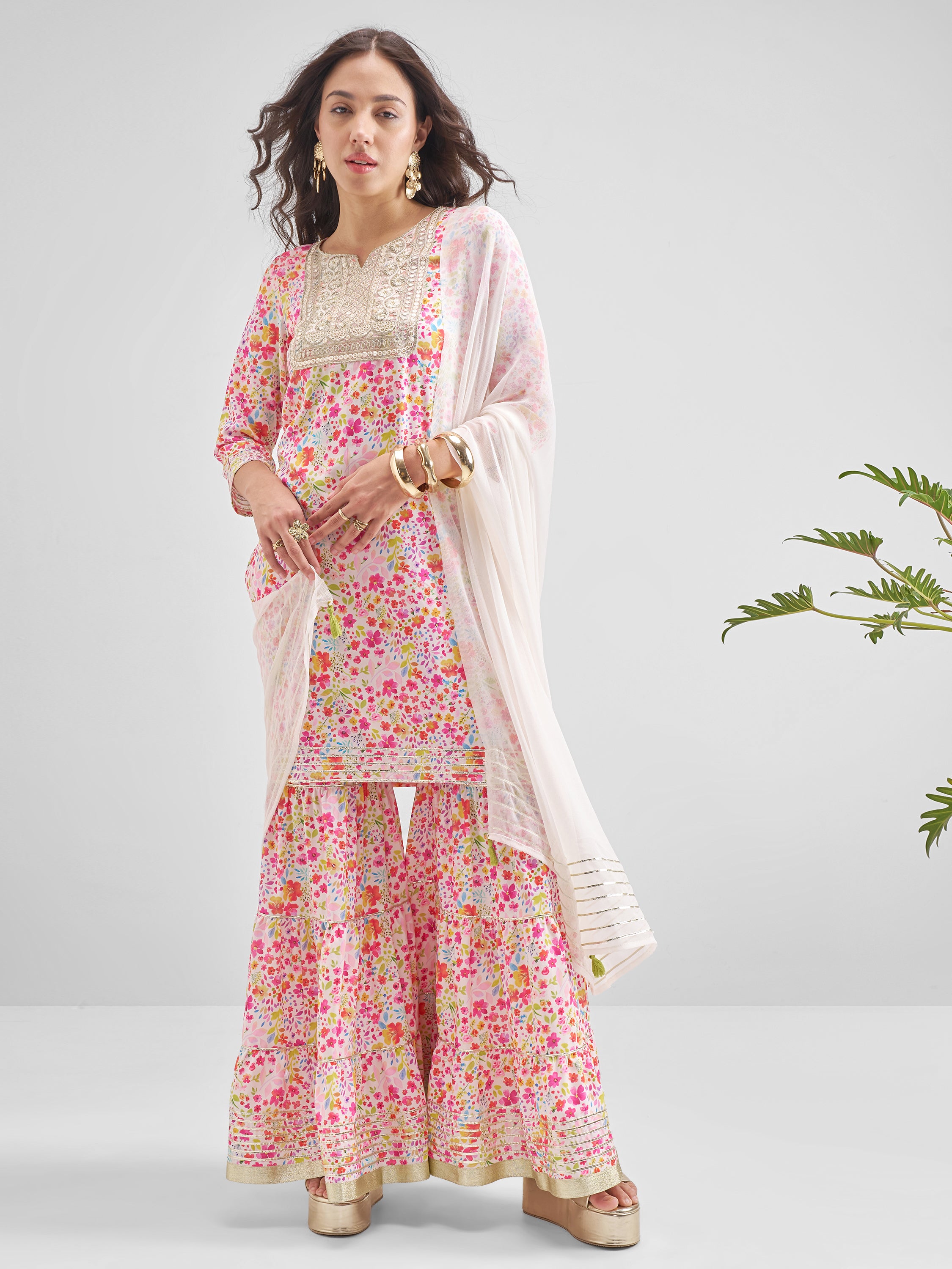 Vishudh Women Multi Printed Kurta With Sharara And Dupatta - Multi - Image 1