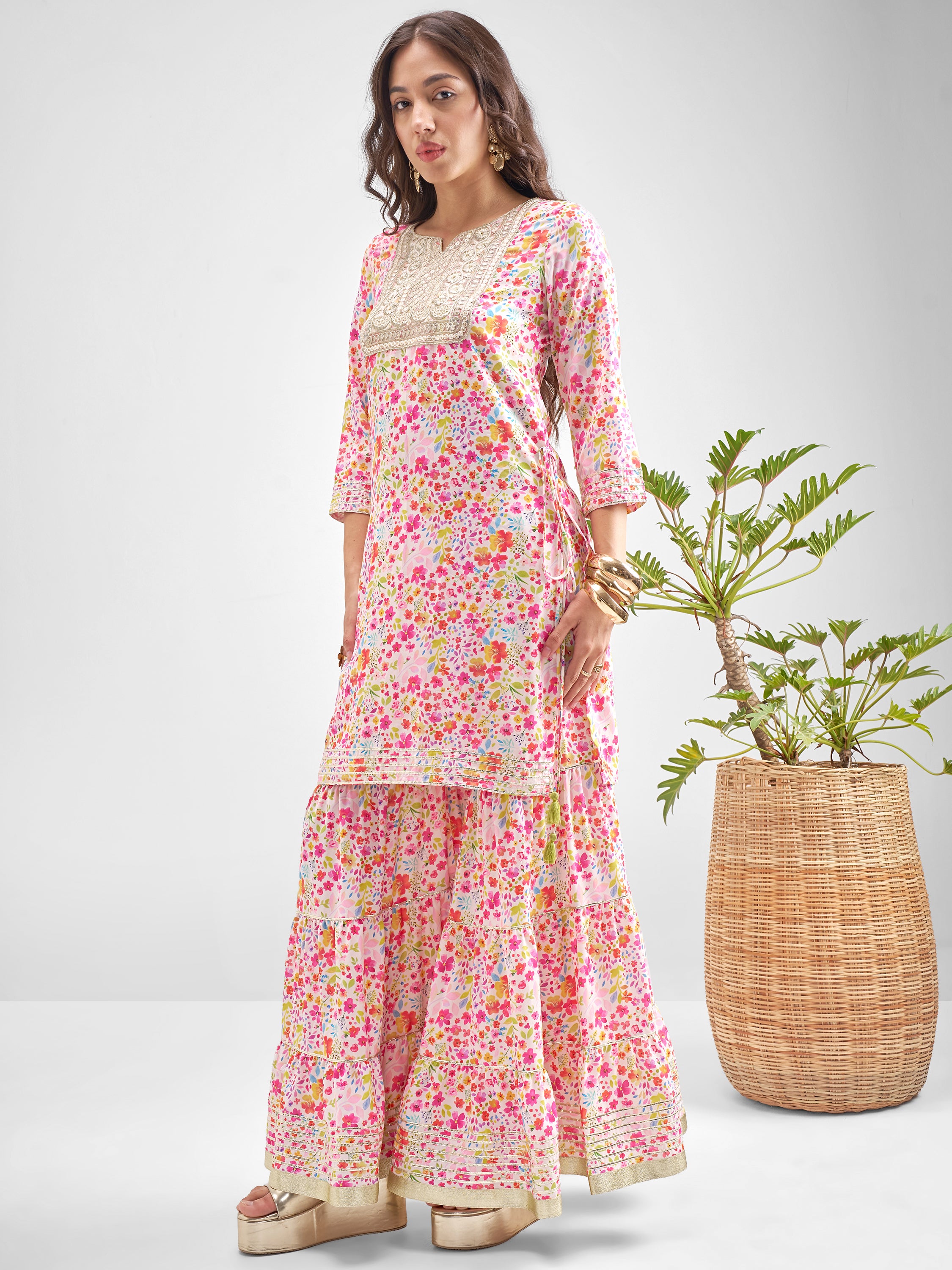 Vishudh Women Multi Printed Kurta With Sharara And Dupatta - Multi - Image 2