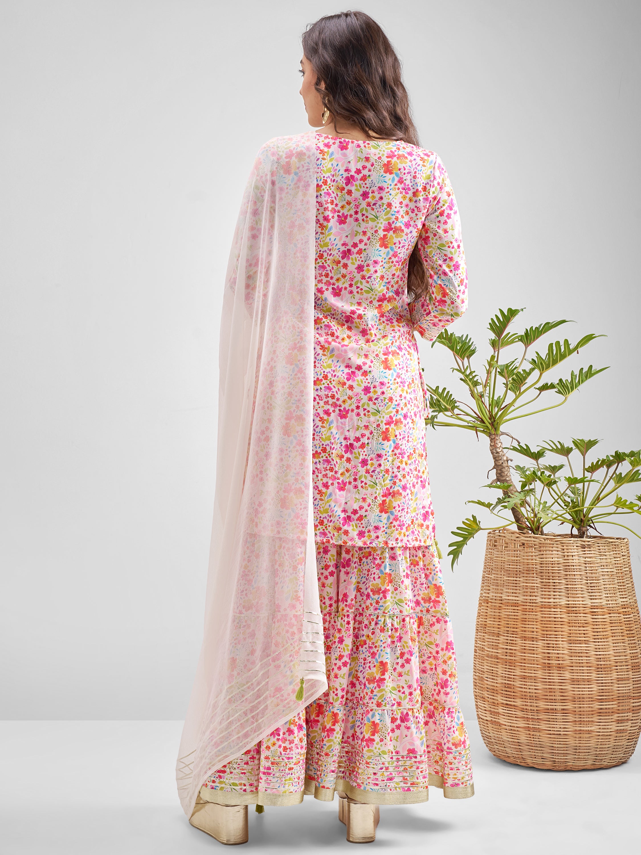 Vishudh Women Multi Printed Kurta With Sharara And Dupatta - Multi - Image 3