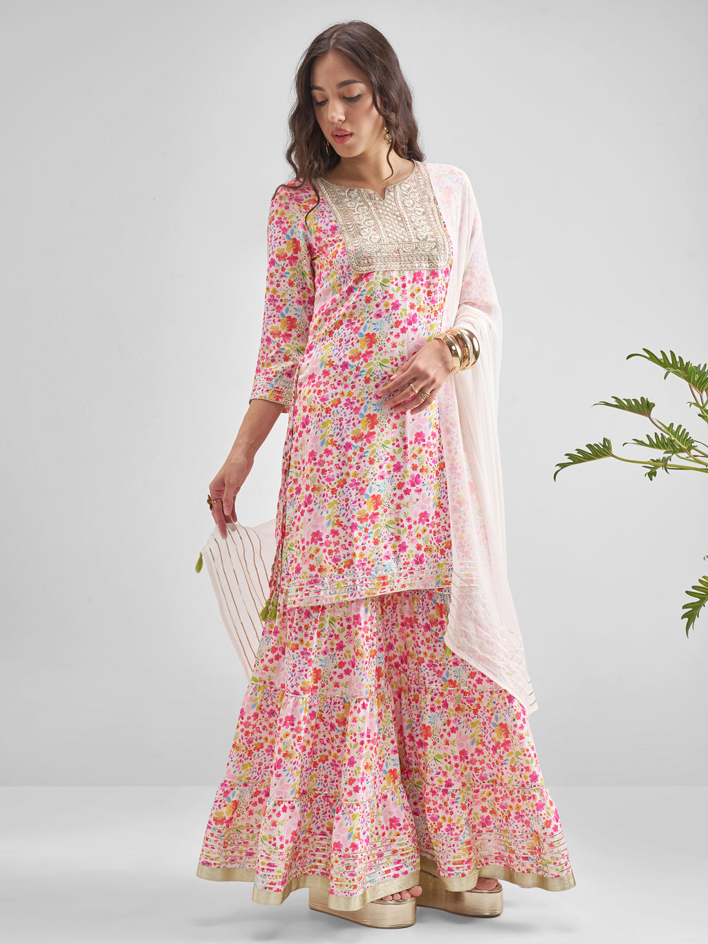 Vishudh Women Multi Printed Kurta With Sharara And Dupatta - Multi - Image 4
