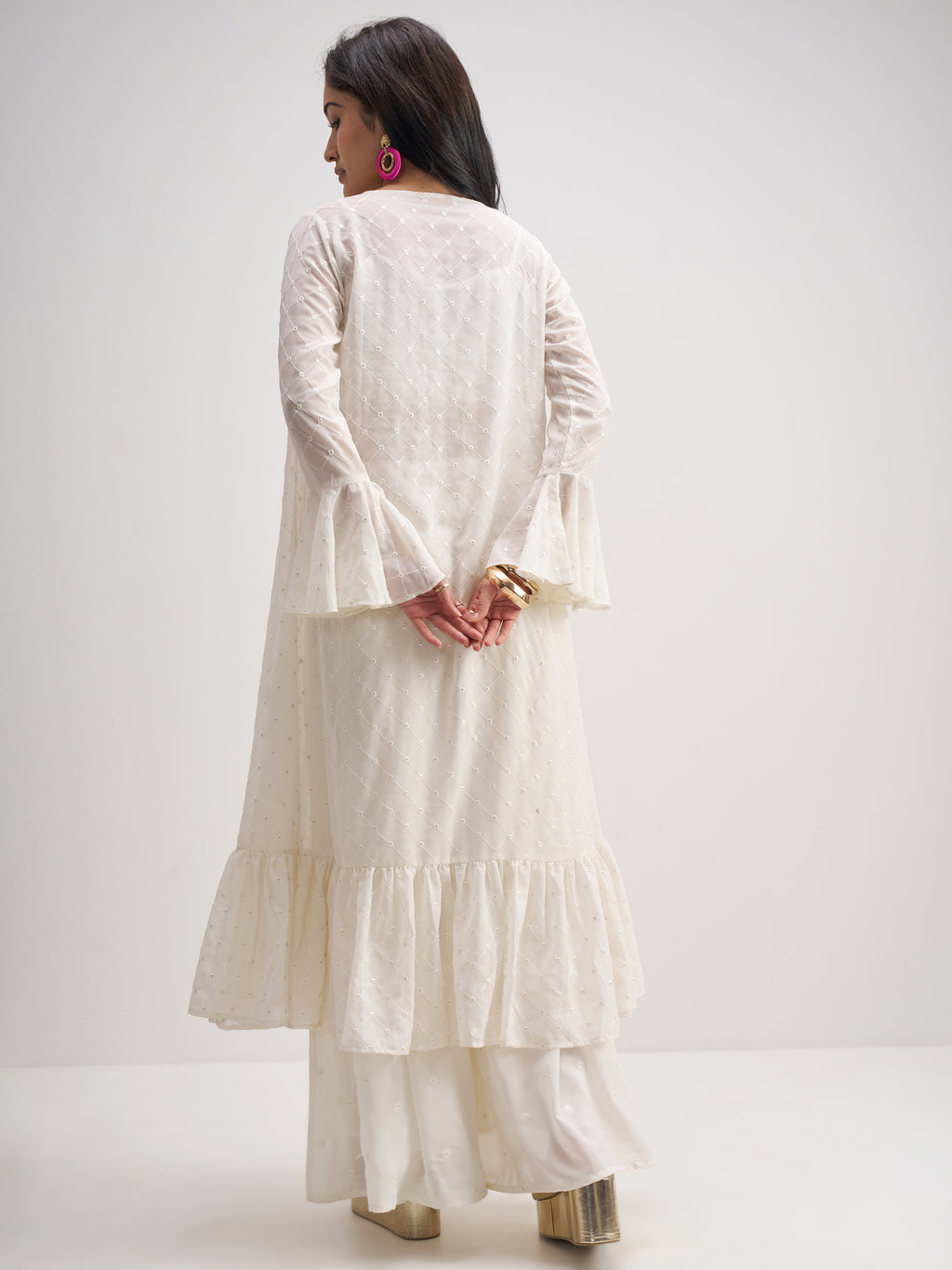 Vishudh Women Off White Top With Palazzo And Shrug Co-Ords - Off White - Image 3