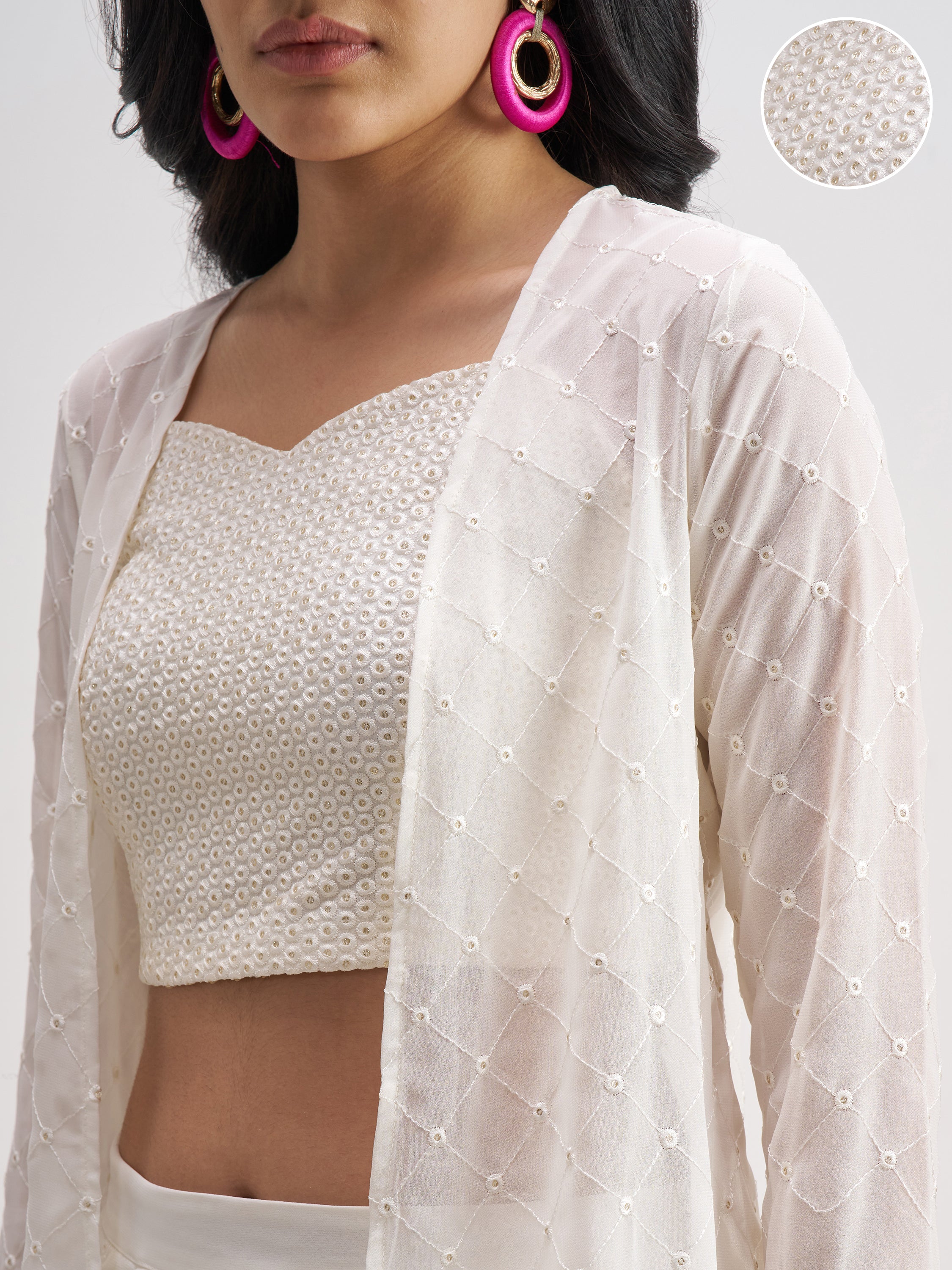 Vishudh Women Off White Top With Palazzo And Shrug Co-Ords - Off White - Image 5
