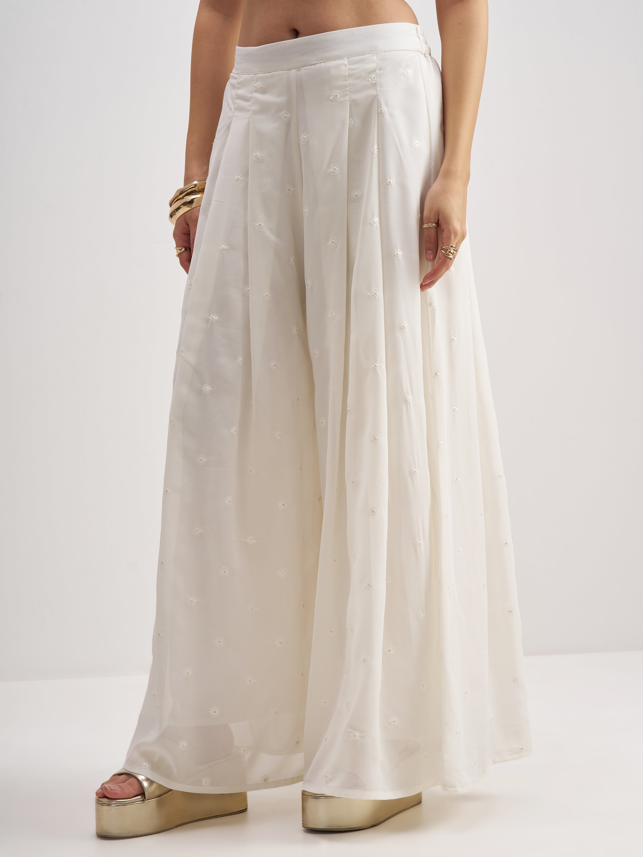 Vishudh Women Off White Top With Palazzo And Shrug Co-Ords - Off White - Image 7
