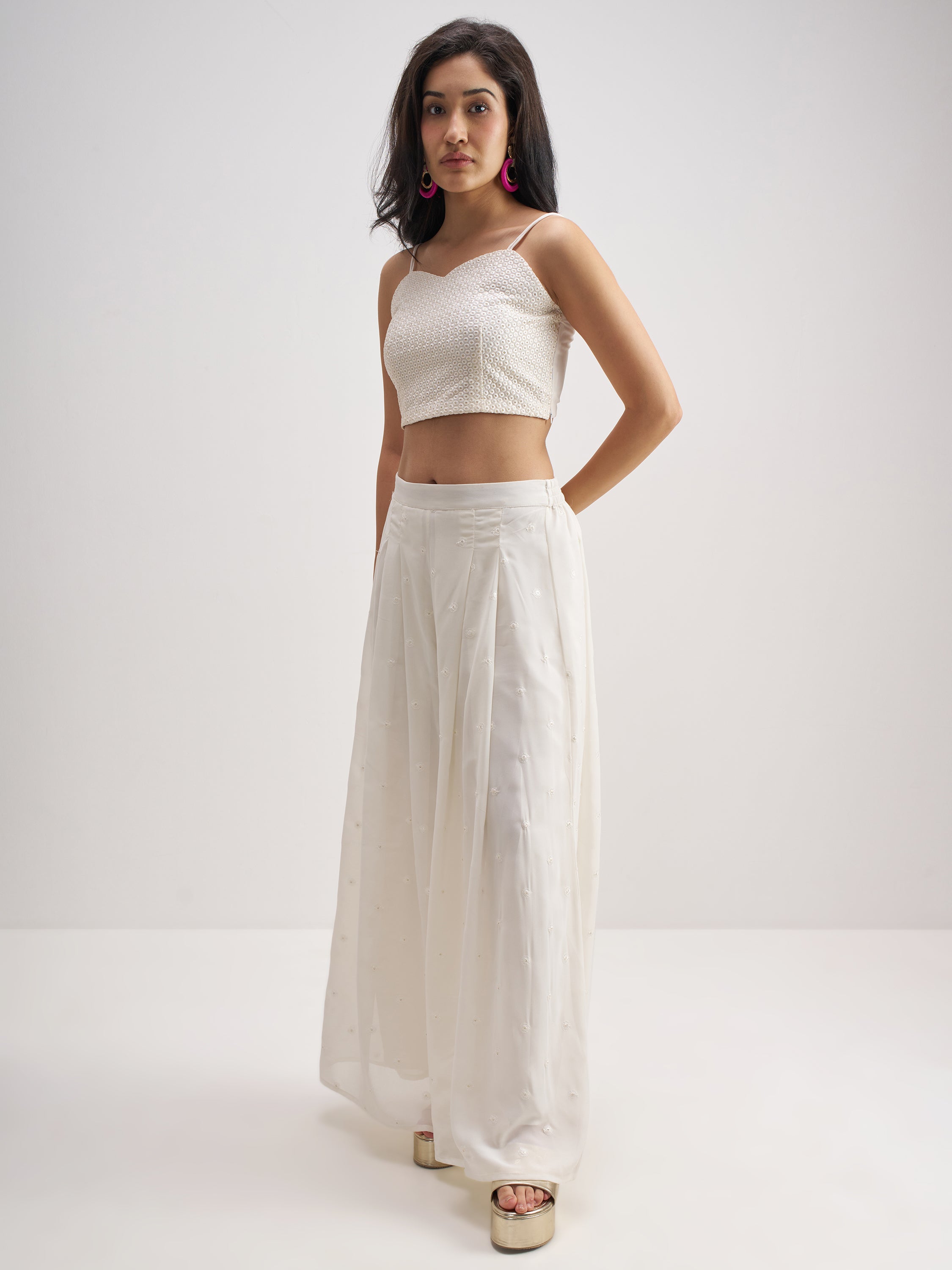 Vishudh Women Off White Top With Palazzo And Shrug Co-Ords - Off White - Image 8