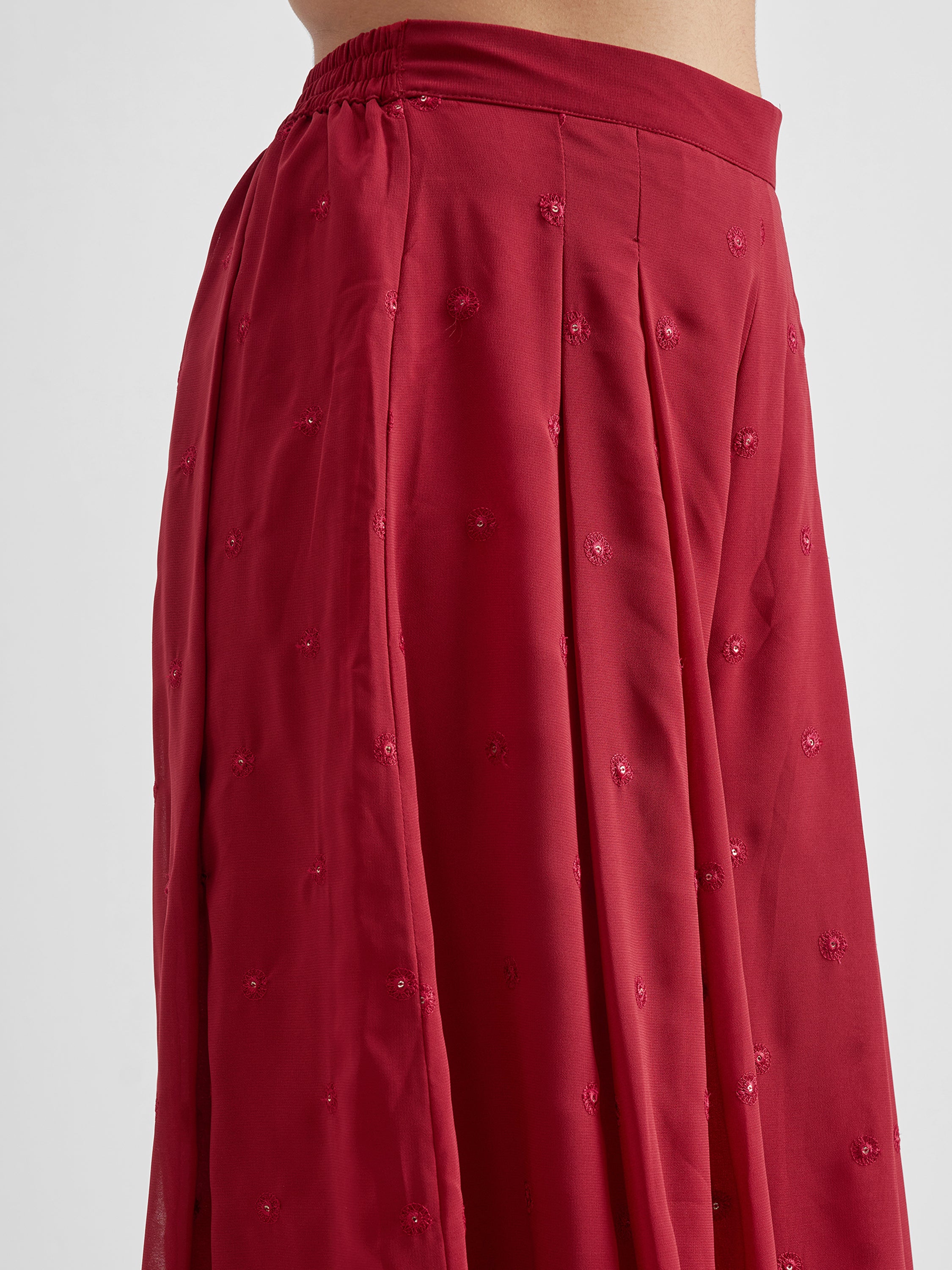 Vishudh Women Red Top With Palazzo And Shrug Co-Ords - Red - Image 6