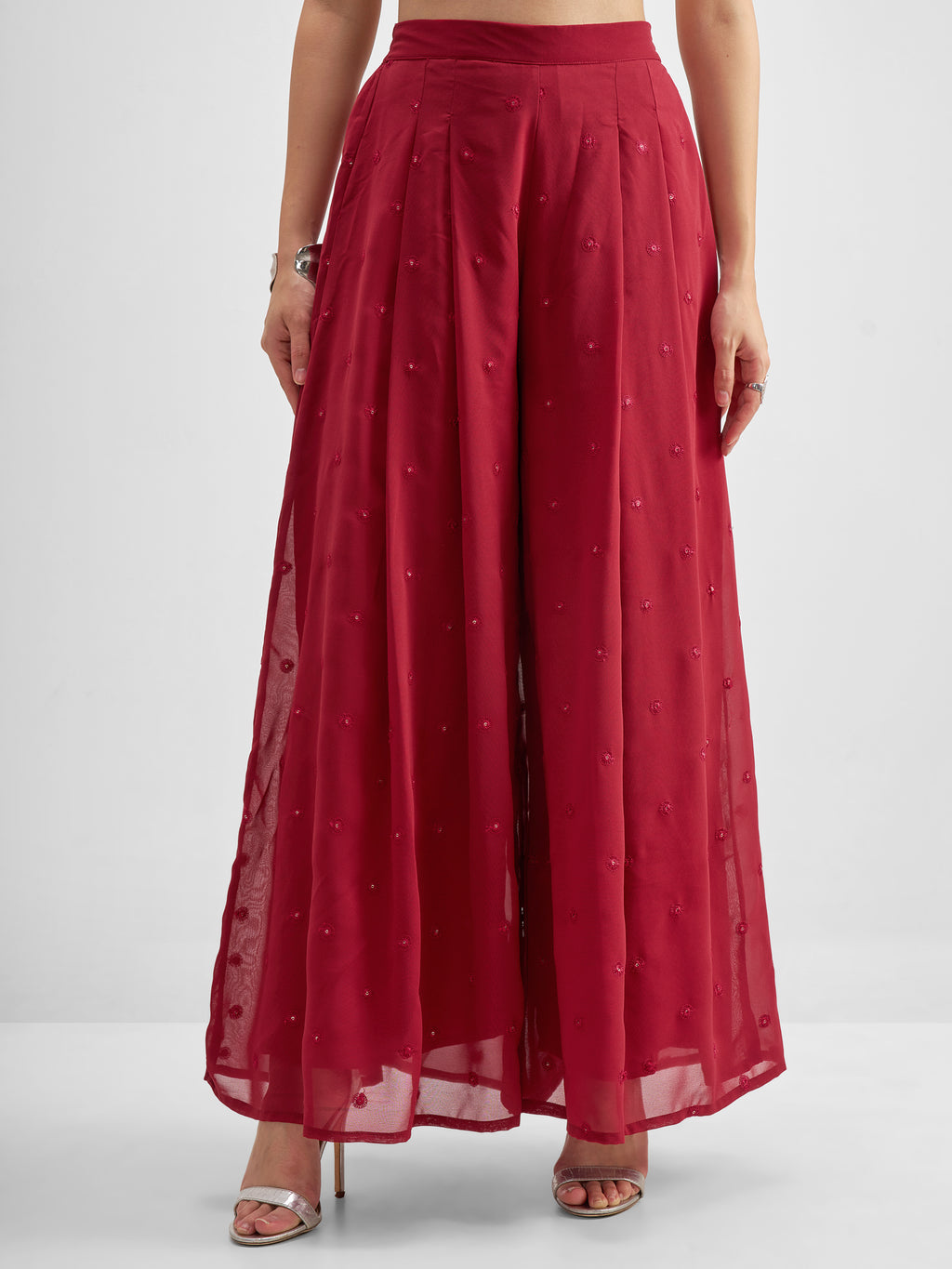 Vishudh Women Red Top With Palazzo And Shrug Co-Ords - Red - Image 7