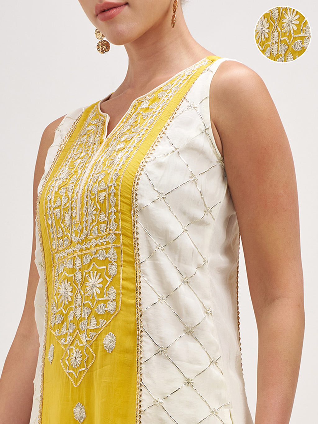 Vishudh Women Yellow Embroidered Kurta And Palazzo With Dupatta - Yellow - Image 5