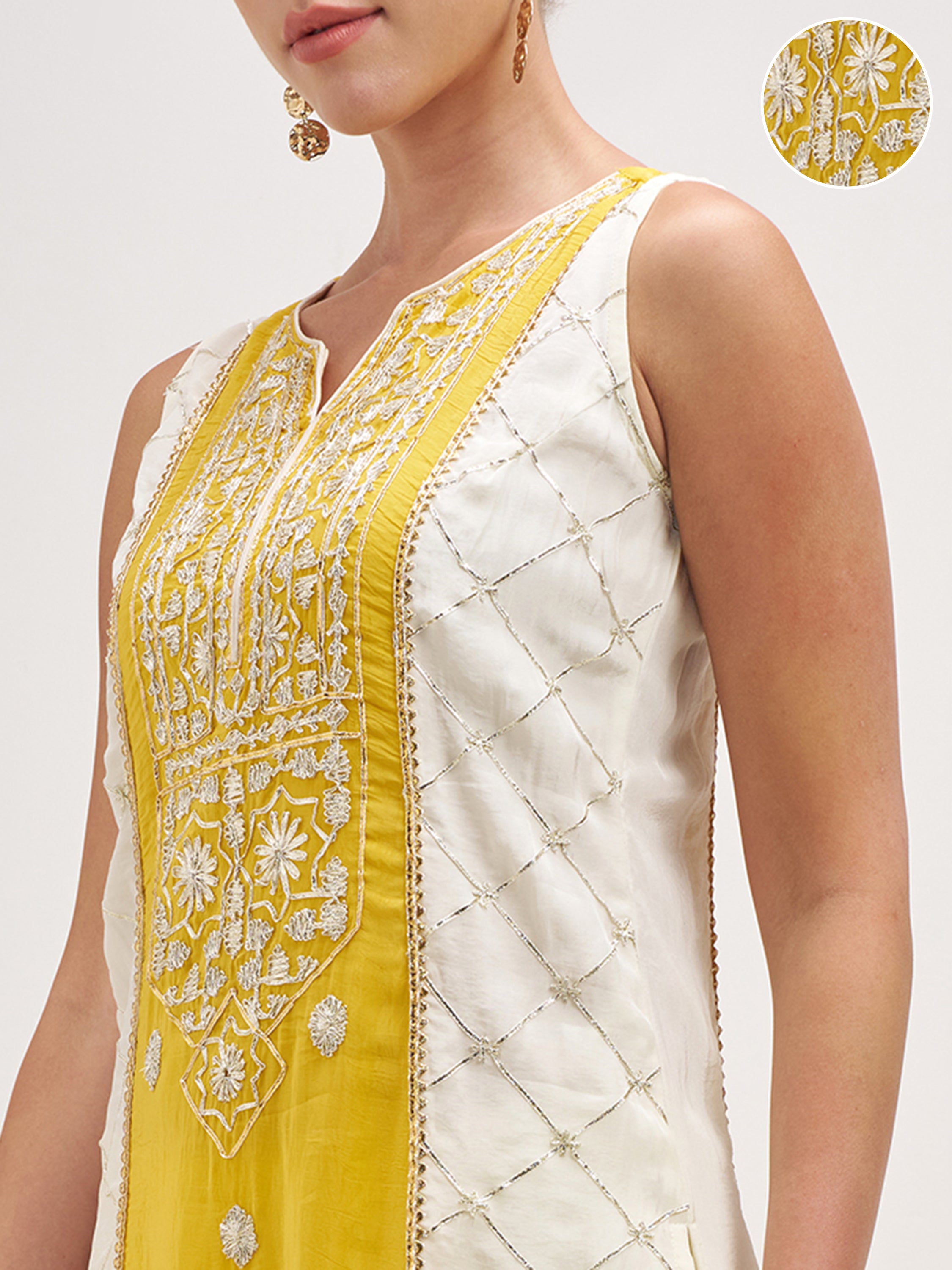 Vishudh Women Yellow Embroidered Kurta And Palazzo With Dupatta - Yellow - Image 5