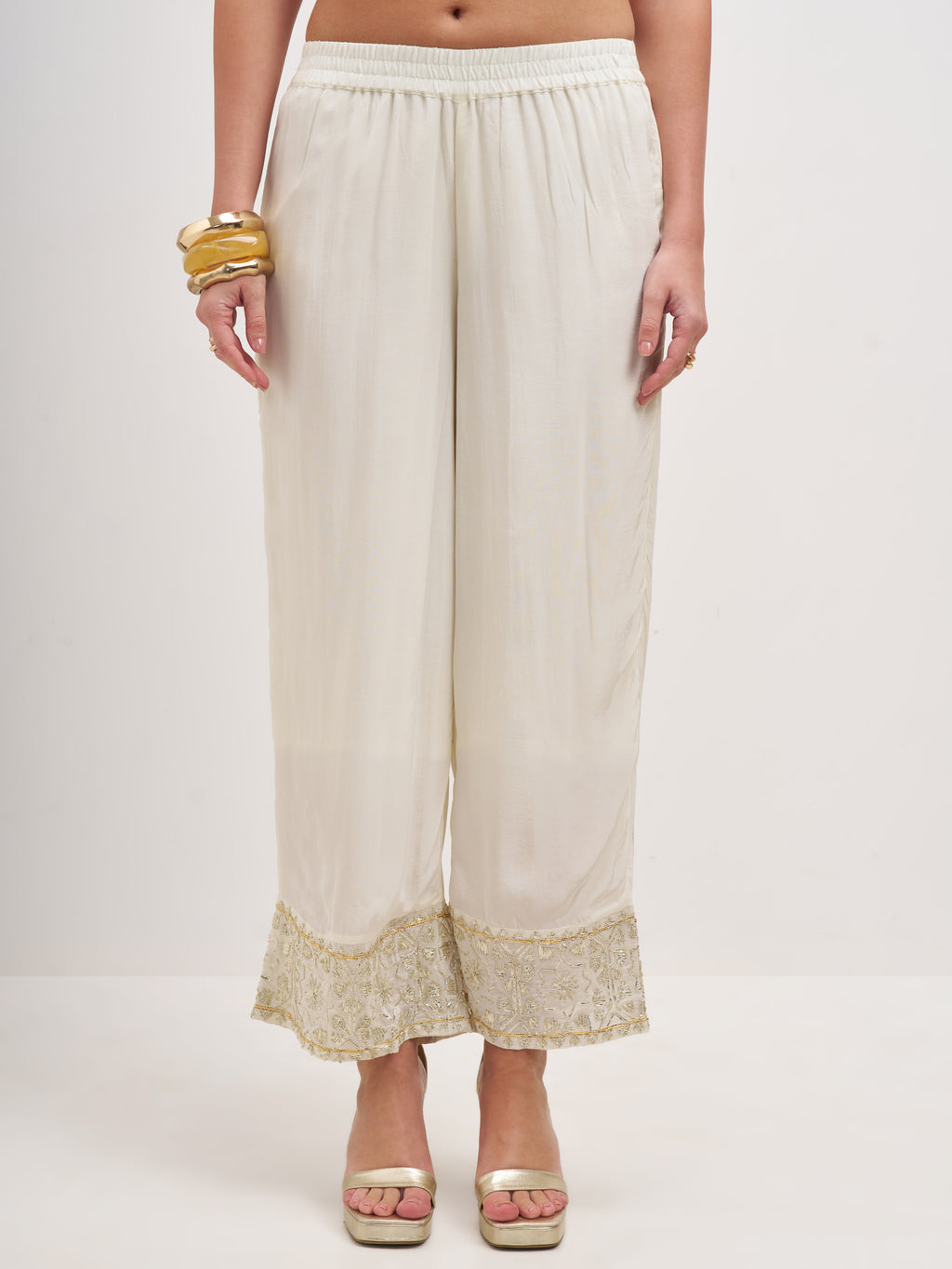 Vishudh Women Yellow Embroidered Kurta And Palazzo With Dupatta - Yellow - Image 7