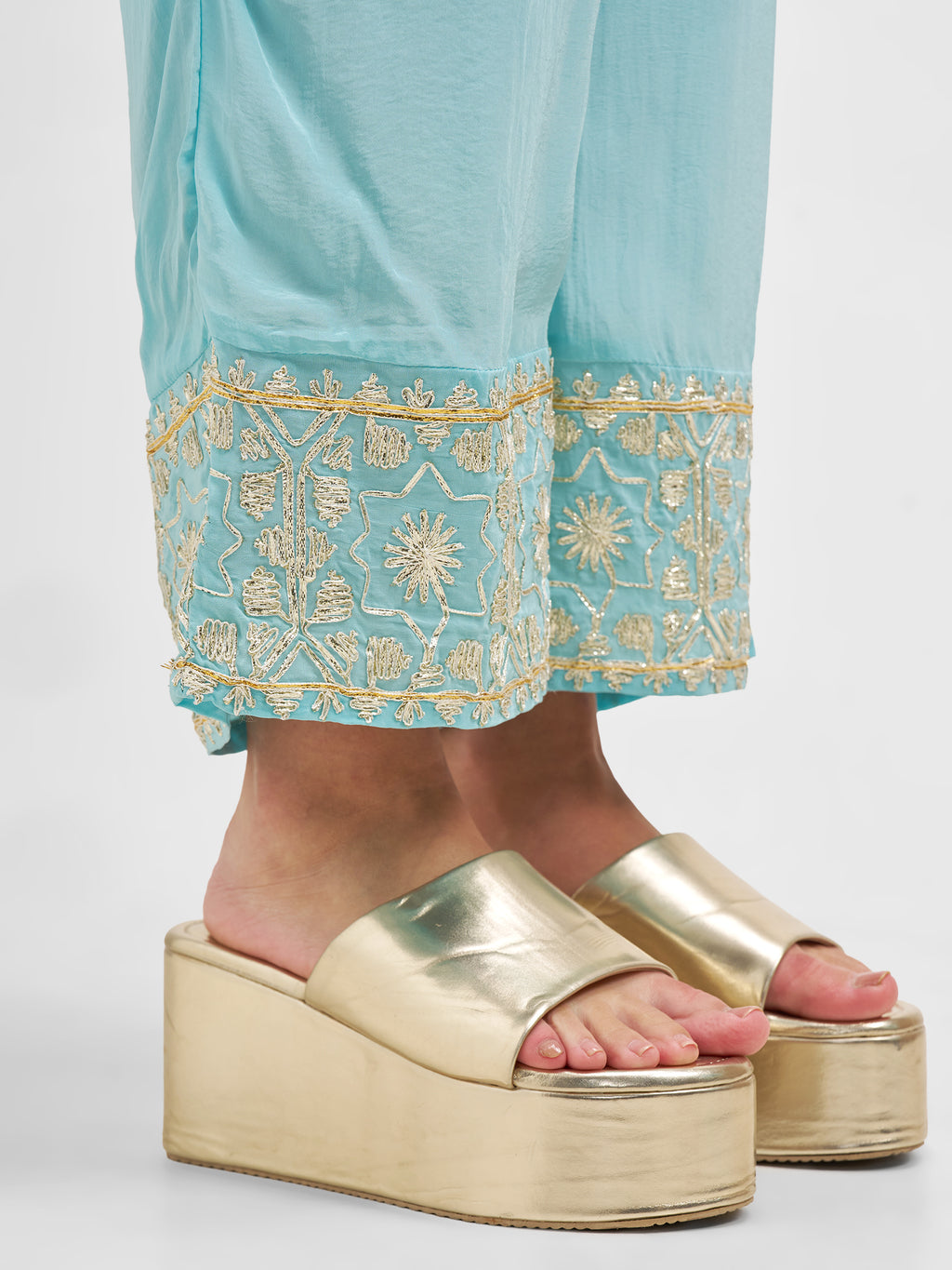 Vishudh Women Teal Embroidered Kurta And Palazzo With Dupatta - Teal - Image 8