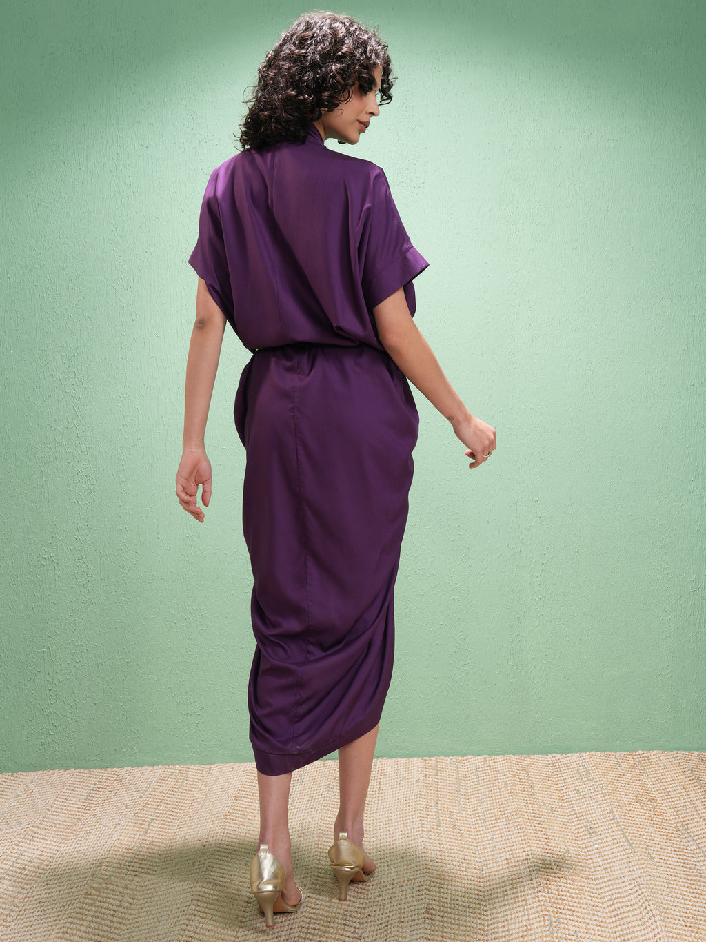 Vishudh Women Purple Solid Kaftan Dress - Purple - Image 3