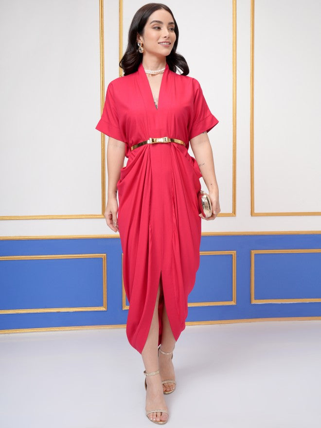 Vishudh Women Red Solid Kaftan Dress - Red - Image 2