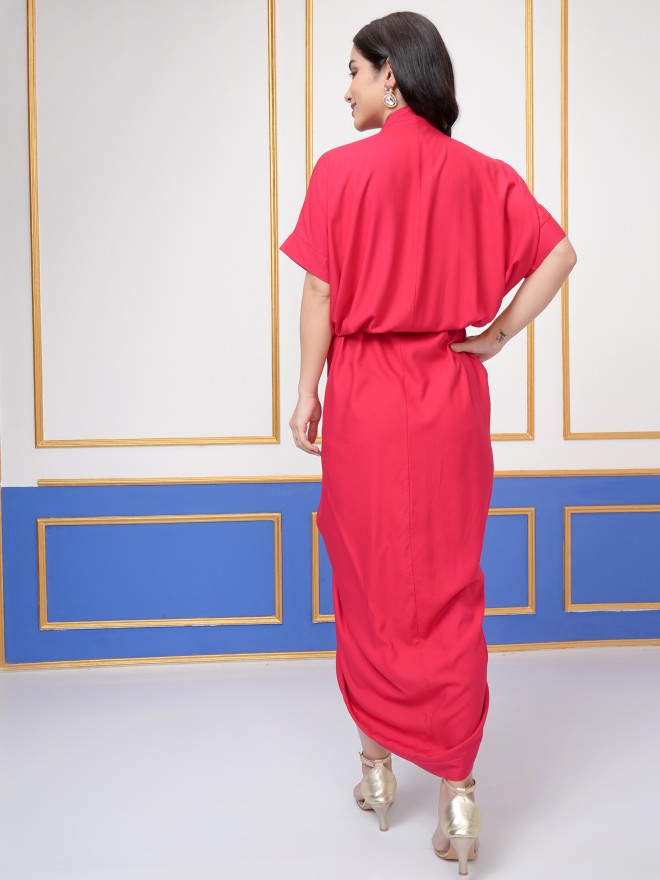 Vishudh Women Red Solid Kaftan Dress - Red - Image 3