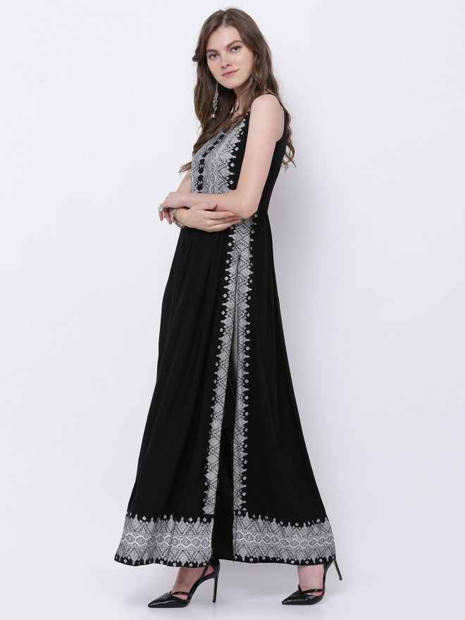 Vishudh Women Black Ethnic Motifs Printed A-Line Kurta - Black - Image 2