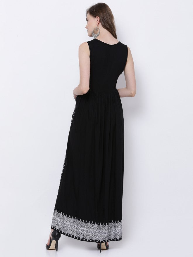Vishudh Women Black Ethnic Motifs Printed A-Line Kurta - Black - Image 3