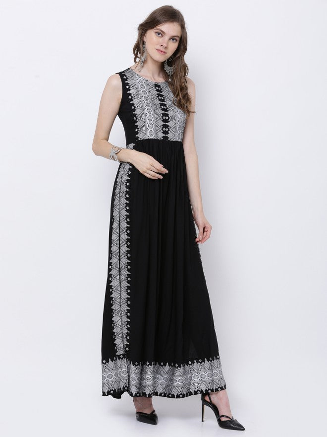 Vishudh Women Black Ethnic Motifs Printed A-Line Kurta - Black - Image 4