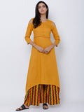 Vishudh Women Mustard Solid Printed A-Line Kurta - Mustard - Image 1
