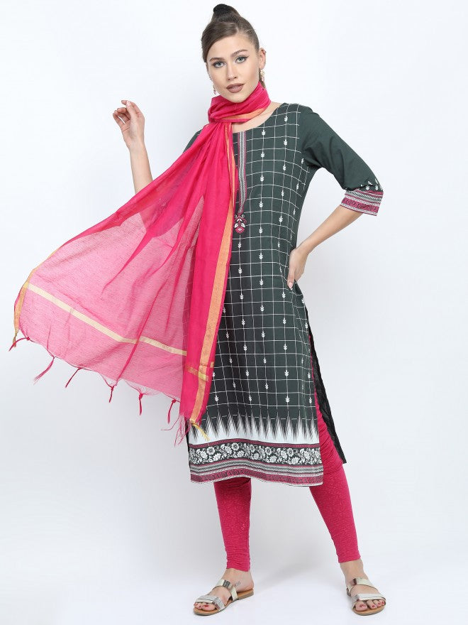 Vishudh Women Green Ethnic Motifs Printed Straight Kurta - Green - Image 7