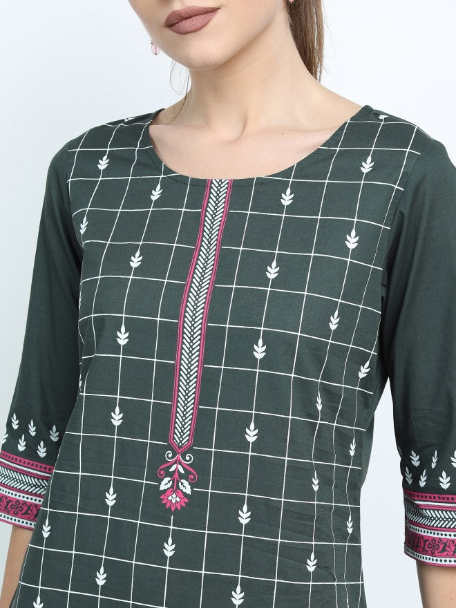 Vishudh Women Green Ethnic Motifs Printed Straight Kurta - Green - Image 4