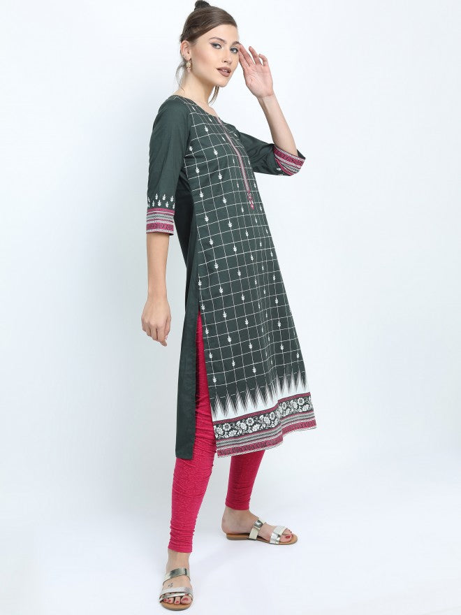 Vishudh Women Green Ethnic Motifs Printed Straight Kurta - Green - Image 6