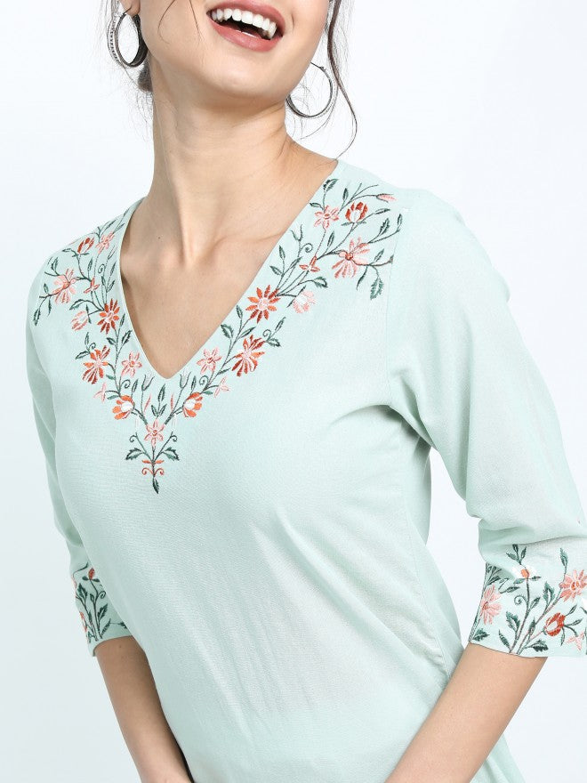 Vishudh Women Green Ethnic Motifs Printed Straight Kurta - Green - Image 4