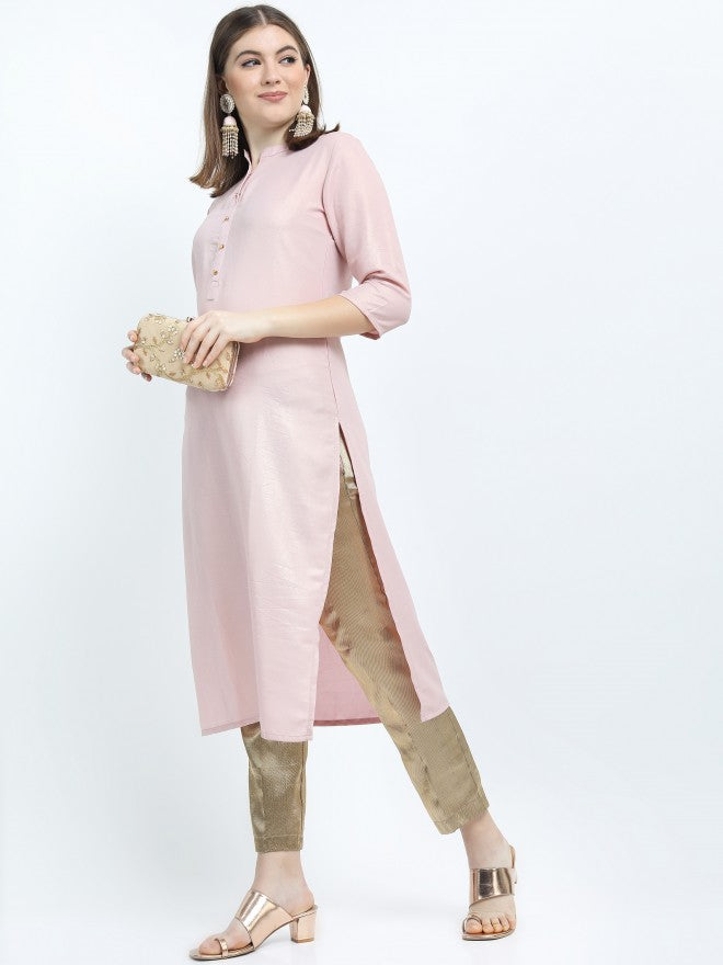 Vishudh Women Pink Solid Solid Straight Kurta - Pink - Image 1
