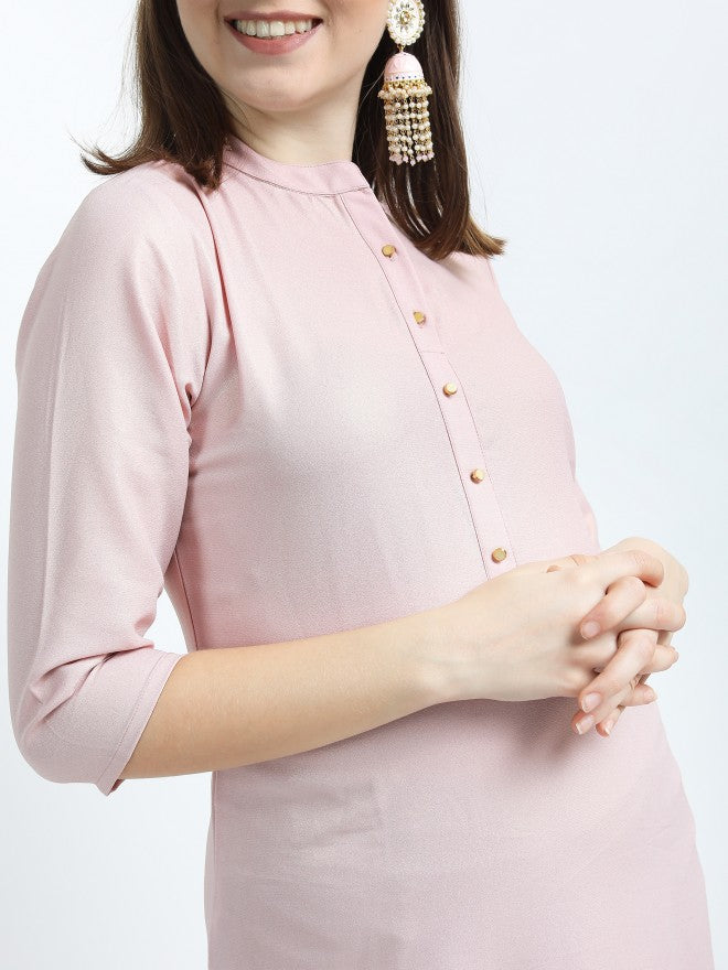 Vishudh Women Pink Solid Solid Straight Kurta - Pink - Image 4