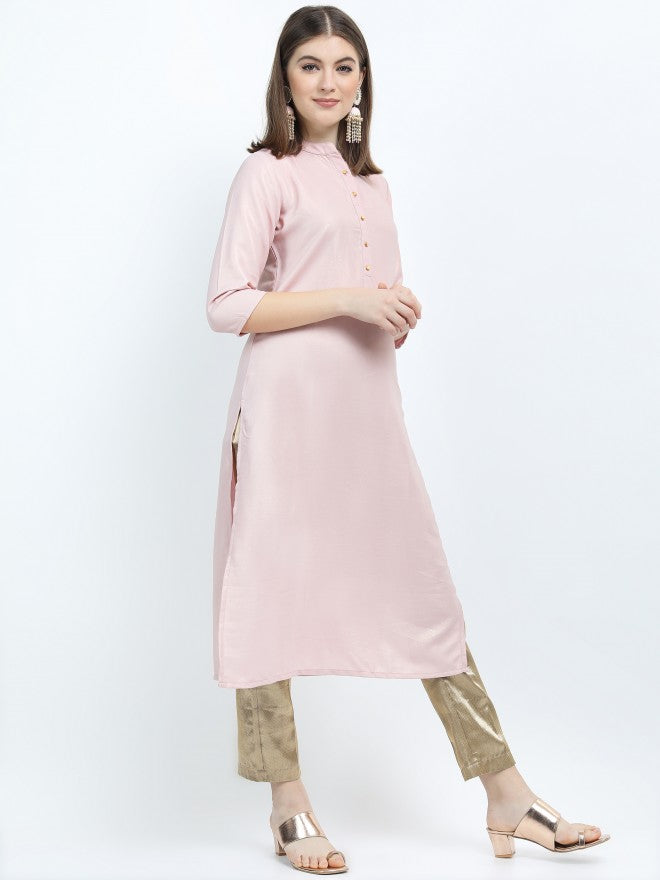 Vishudh Women Pink Solid Solid Straight Kurta - Pink - Image 5