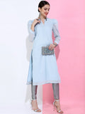 Vishudh Women Blue Ethnic Motifs Straight Kurta - Blue - Image 1