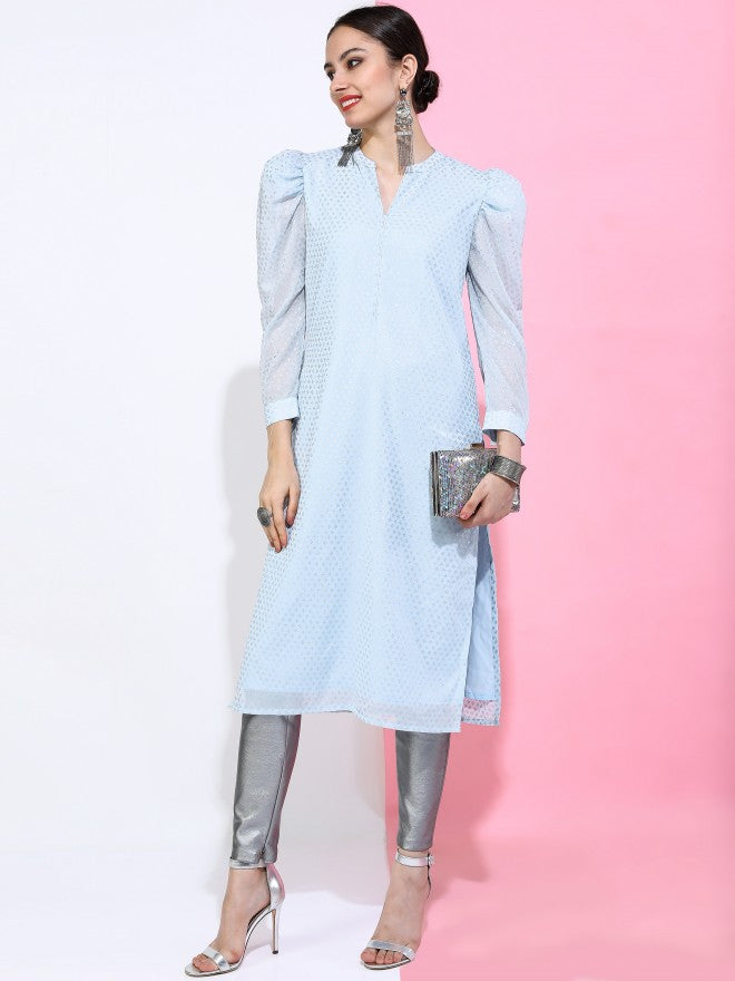 Vishudh Women Blue Ethnic Motifs Straight Kurta - Blue - Image 2