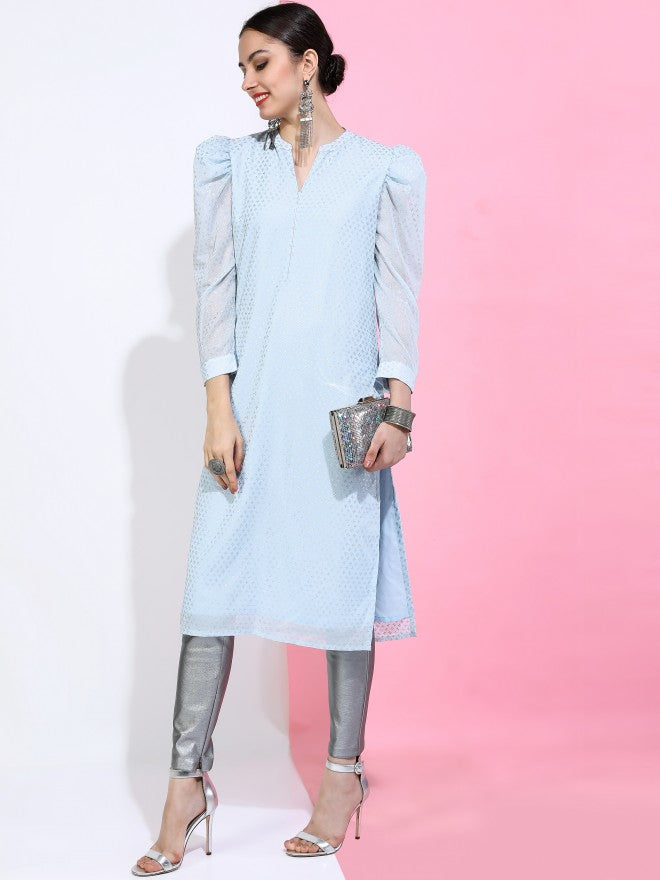 Vishudh Women Blue Ethnic Motifs Straight Kurta - Blue - Image 5