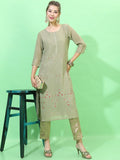 Vishudh Women Printed Straight Kurta - Olive - Image 1
