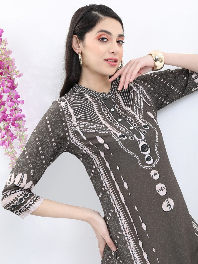 Vishudh Women Green Printed Straight Kurta - Green - Image 2