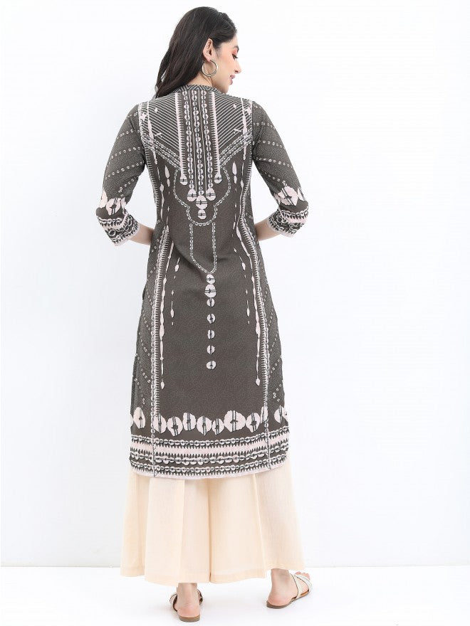Vishudh Women Green Printed Straight Kurta - Green - Image 3