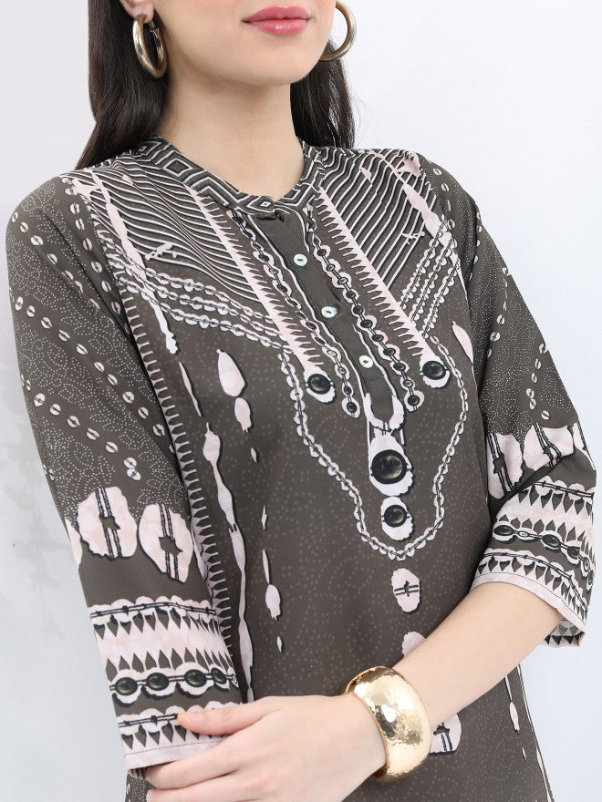 Vishudh Women Green Printed Straight Kurta - Green - Image 4