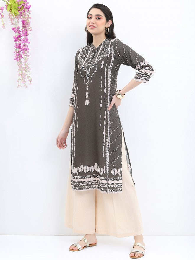 Vishudh Women Green Printed Straight Kurta - Green - Image 6