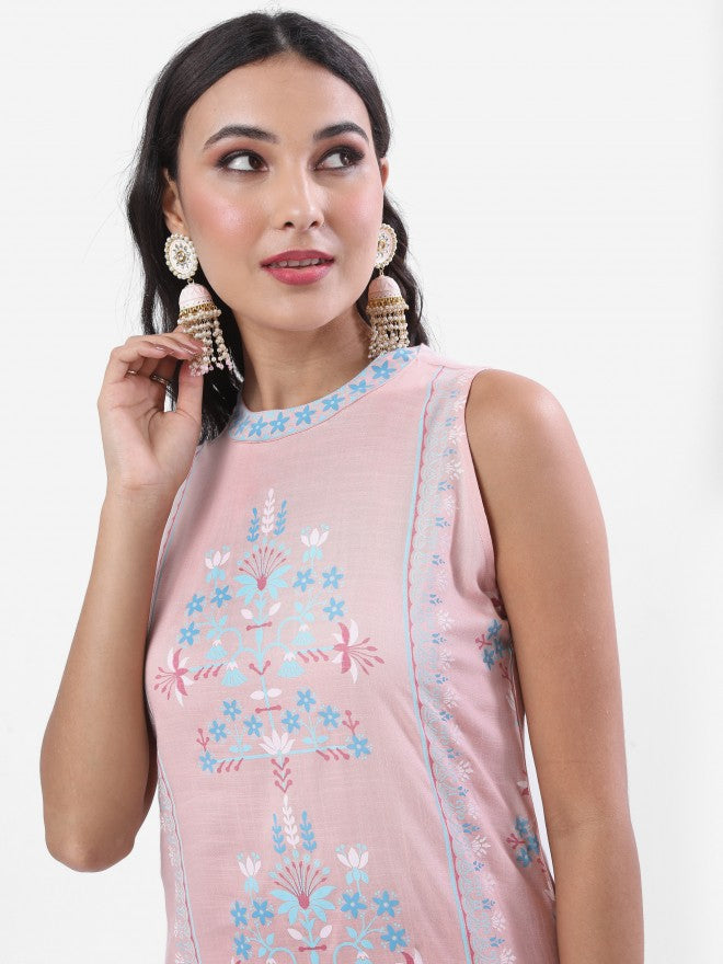 Vishudh Women Pink Printed Straight Kurta - Pink - Image 2