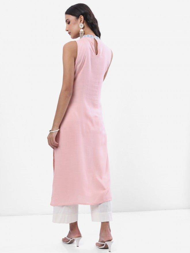 Vishudh Women Pink Printed Straight Kurta - Pink - Image 3