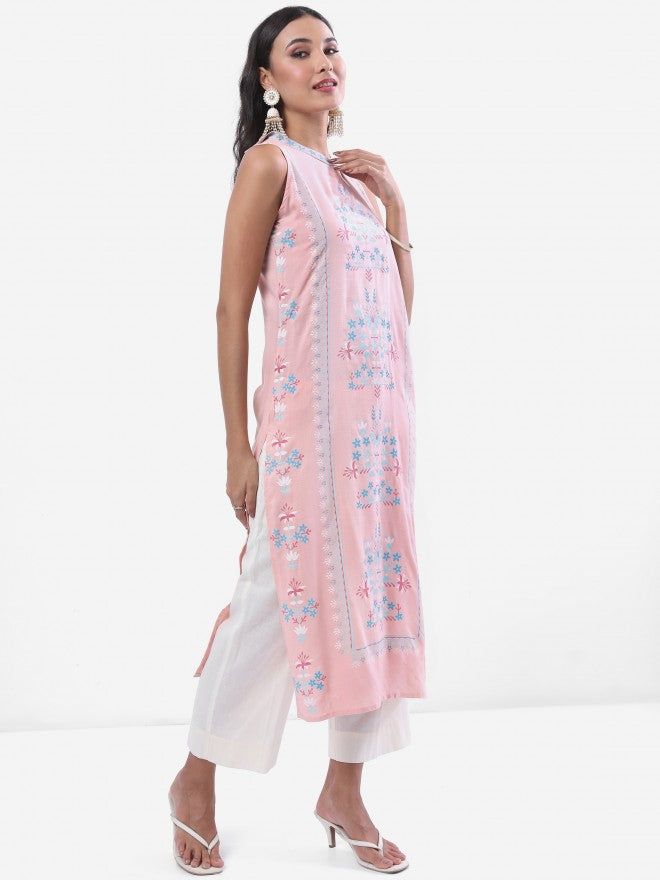 Vishudh Women Pink Printed Straight Kurta - Pink - Image 4