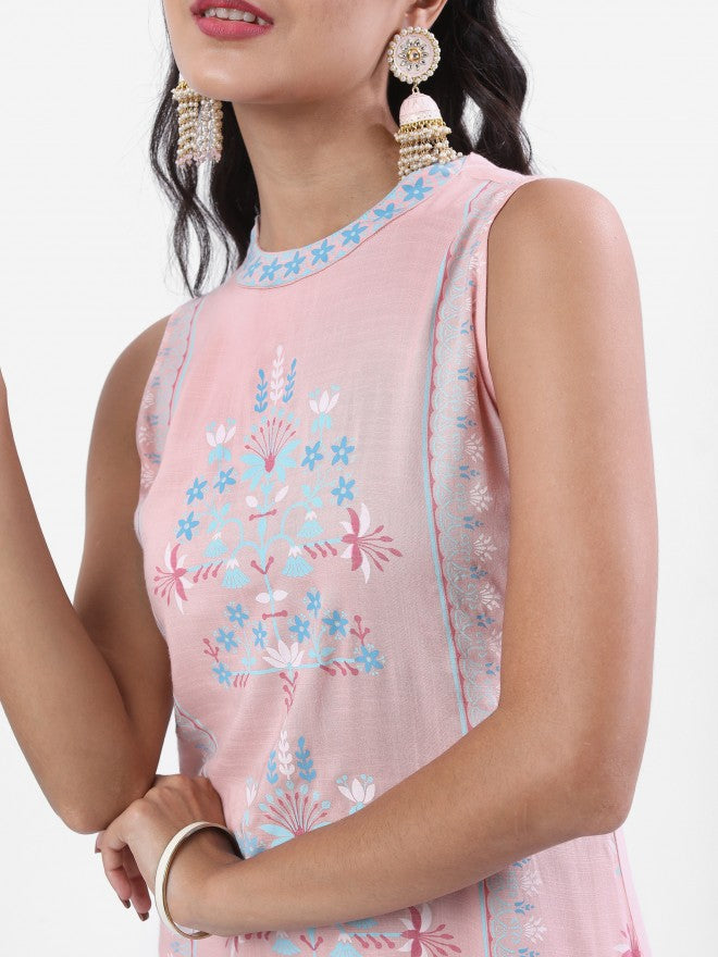 Vishudh Women Pink Printed Straight Kurta - Pink - Image 5