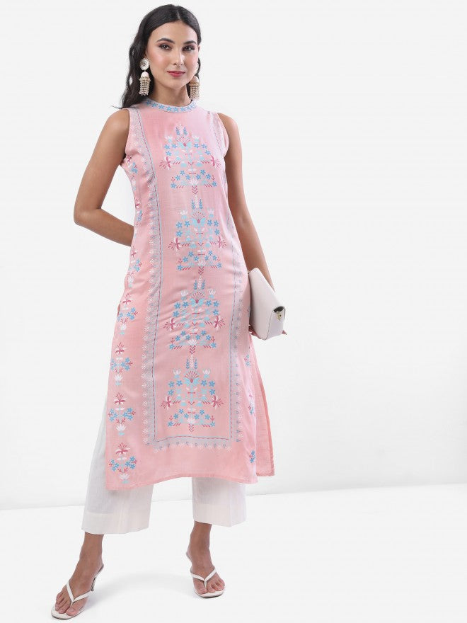 Vishudh Women Pink Printed Straight Kurta - Pink - Image 6