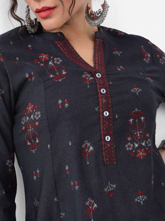 Vishudh Women Black Printed Straight Kurta - Black - Image 5
