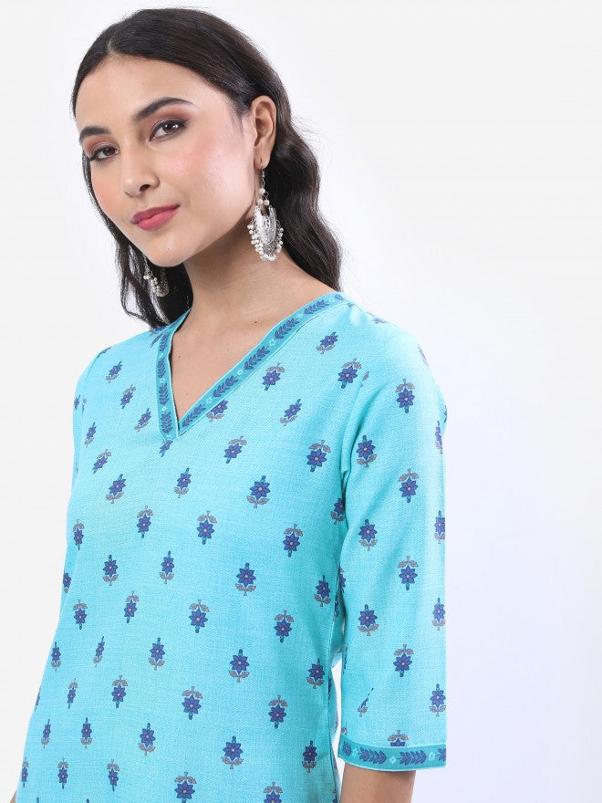 Vishudh Women Blue Printed Straight Kurta - Blue - Image 2