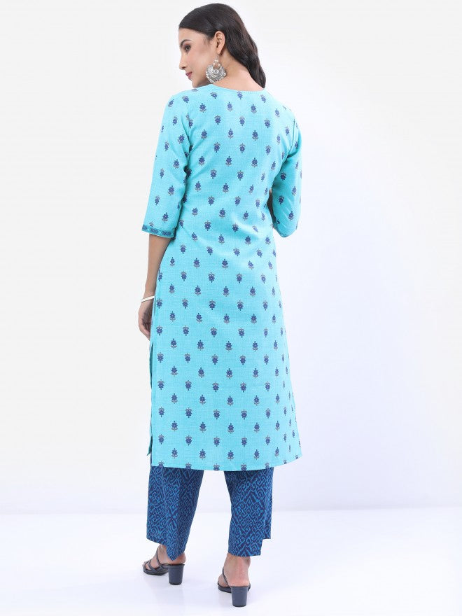 Vishudh Women Blue Printed Straight Kurta - Blue - Image 3