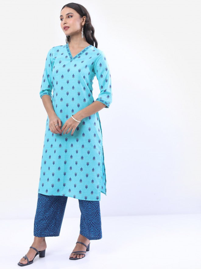 Vishudh Women Blue Printed Straight Kurta - Blue - Image 4