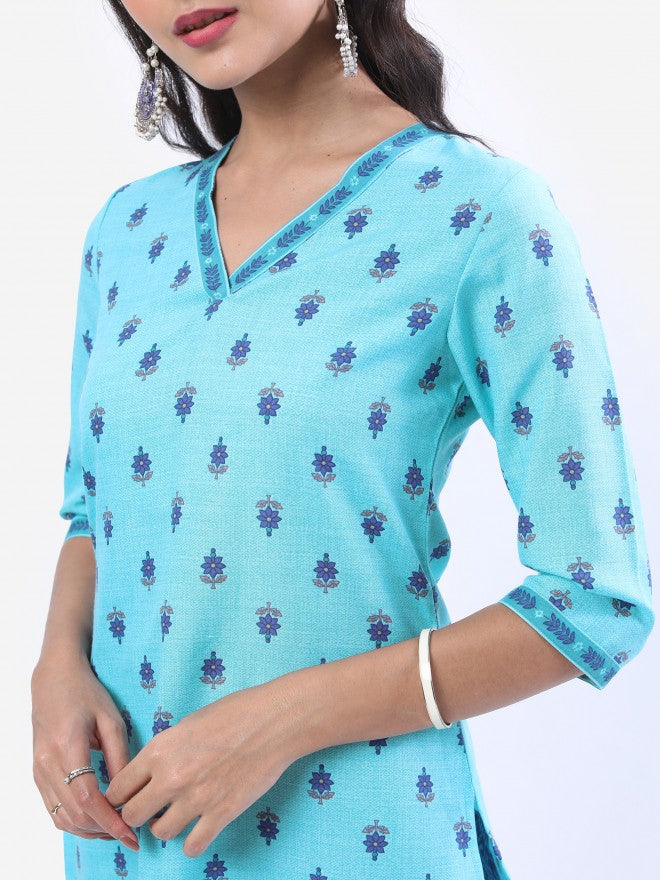Vishudh Women Blue Printed Straight Kurta - Blue - Image 5