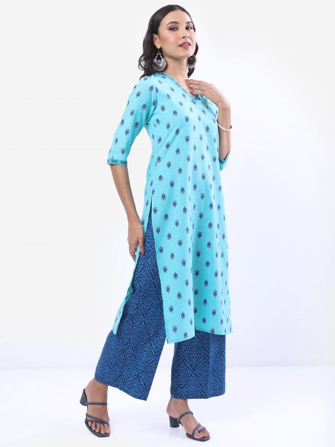Vishudh Women Blue Printed Straight Kurta - Blue - Image 6
