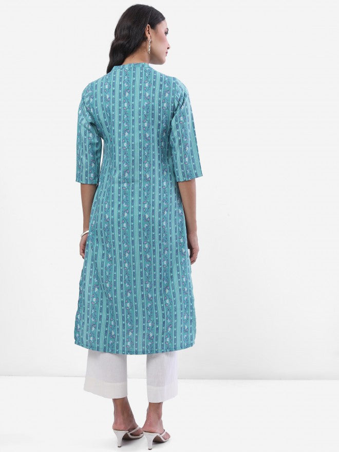 Vishudh Women Blue Printed Straight Kurta - Blue - Image 3