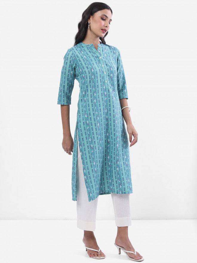 Vishudh Women Blue Printed Straight Kurta - Blue - Image 4