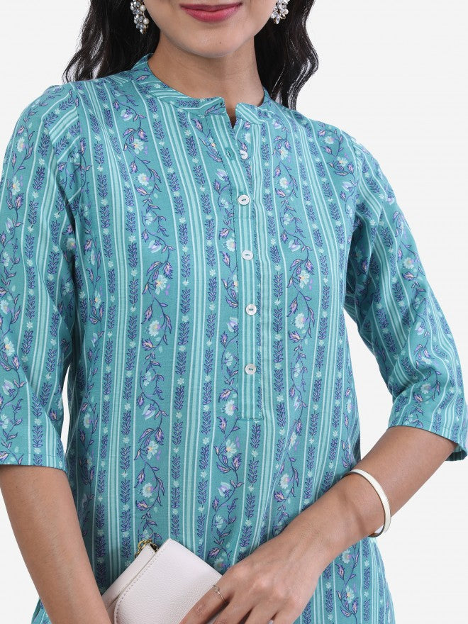Vishudh Women Blue Printed Straight Kurta - Blue - Image 5